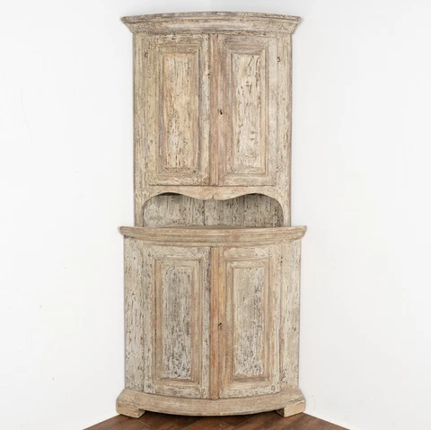 Original White Painted Corner Cupboard Cabinet, Sweden circa 1820-40 Cover