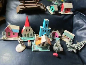 Set of 6 Winter Houses Pine Trees Snowman putz japan - Picture 1 of 5