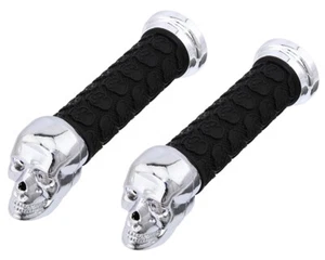 F&R Lowrider Bicycle Grips SKULL Black & Chrome Beach Cruiser Chopper BMX Bike - Picture 1 of 1