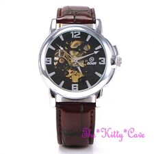 Mechanical automatic skeleton steampunk leather wrap watch mechanism