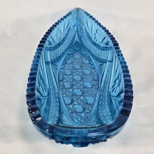 Kemple Wheaton Cobalt Blue Pattern Pressed Glass Celery Boat Candy Dish MCM  - Picture 1 of 8