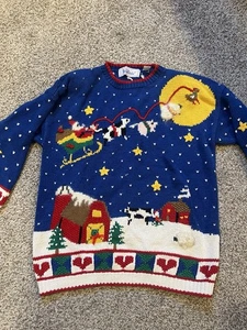 Belle Pointe Vintage Weihnachtspullover Weihnachtsmann Rentier Größe L - Bild 1 von 6