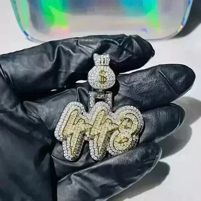 14K White Gold Plated 2.30Ct Round Cut Real Moissanite Customize Number Pendant - Image 1 of 3