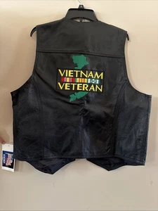 Neu mit Etikett Vietnam Veteran Herren Leder Biker Weste 2XL USA Leder bestickt - Bild 1 von 8