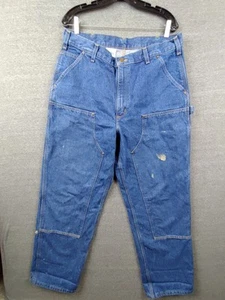 Carhartt Mens Jeans 36x32 Blue Denim B73 DST Double Knee Construction Loose Fit - Picture 1 of 10
