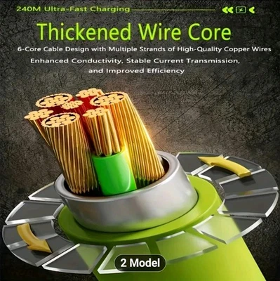 Green USB-C To USB-C Fast Charger Cable with LED Display PD 240W 5 Feet. Strong! - Image 1 of 4