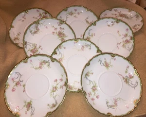 Haviland 5-1/4” Saucer, Schleiger 57H- Pink Roses/Blue Scroll, Green/Gold Rim EX - Picture 1 of 8