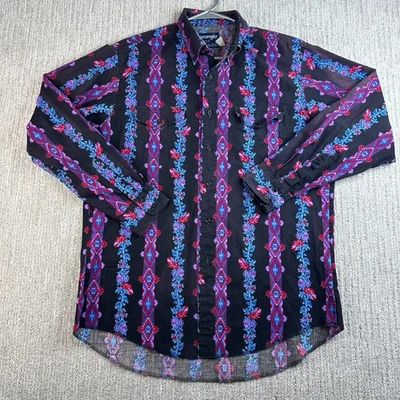 Vintage Wrangler Cowboy Cut Southwestern Floral Aztec Long Sleeve Shirt 16.5-34 - Image 1 of 4