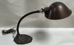 Vtg IndustrialMachine Age Goose Neck Bench Lamp Shade & Base Marked Faries (A20) - Picture 1 of 11