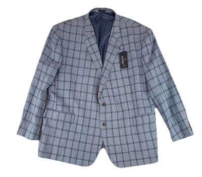 STAFFORD Signature Mens Blue Windowpane Sport Coat Blazer Sz 54L  Big & Tall NWT - Image 1 of 4