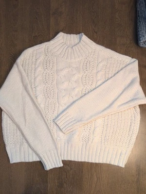Lucky Brand Sweater Womens Medium Cream Cable Knit Mock Neck Loose Fit Oversized - Image 1 of 4