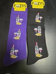 2 PAIRS Foozys Wine & Cheese Socks Shoe Size 4-10 - Picture 1 of 7