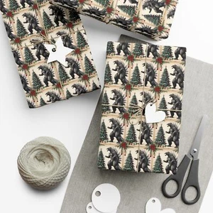 Vintage Godzilla Christmas Wrapping Paper, Kaiju Holiday Gift Wrap - Picture 1 of 11