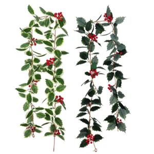 Christmas Artificial Holly Leaves Vine Garland Tree Rattan Wreath Hanging NEW - Picture 1 of 17