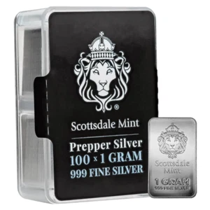 Barras de plata de 100 x 1 gramo Prepper plata .999 barras de lingotes Scottsdale - Imagen 1 de 8