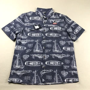 Chaps Shirt Men Large Blue Ships Boats AOP Stretch Wicking UPF 50+ Button Up NWT - Picture 1 of 9