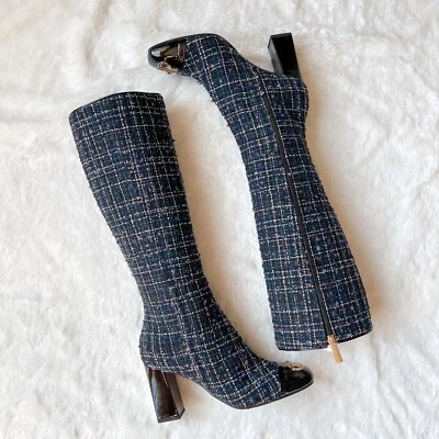 NIB Pollini Made in Italy Tweed Leather Knee High Boots Block High Heel 40IT 9US - Image 1 of 4