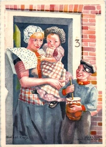 Vintage Mother and Children by Artist Max Nauta Postcard Postmarked 1956 - Picture 1 of 2