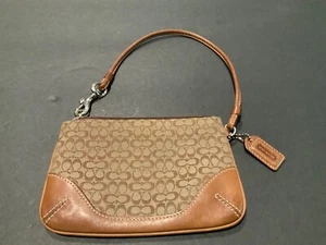 Coach Brown Logo Zippered Wristlet 6.5" x 4" used A+ shape see photos - Picture 1 of 19