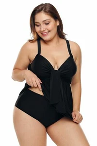 2 PC Swim Dress Tankini Set Black NEW Bathing Suit NWT SZ LG-XXXL - Picture 1 of 4