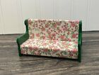 Vintage Dollhouse Plastic Bench w/Fabric Cover - Flowers Floral Seating Sofa