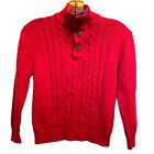 Nautica Bright Red Knitted Pullover Button Turtle Neck  - Crop Top - 3/4 Sleeve