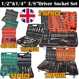 Professional 46/94/108/172/216Pcs Ratchet Spanner Socket 1/2" 1/4" 3/8" Tool Kit - Picture 1 of 21
