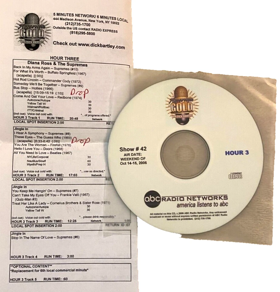 10/14/06 DICK BARTLEY'S AMERICAN GOLD FEATURES DIANA ROSS, 1 HR/LOW PRICE - Image 1 of 1