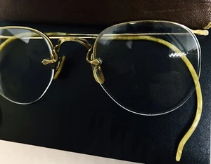 Antique Pearl Arms & 12K G.F. 1/10 Gold Rims Ornate Etched Eyeglasses Bifocals - Picture 1 of 24