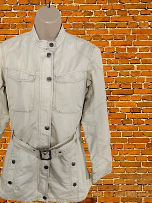 CHAQUETA ABRIGO MUJER NORTON TALLA PEQUEÑA CREMA ALGODÓN RICA MOTOCICLETA UTILITARIA CINTURÓN Foto 1 de 4