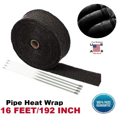 16 Feet Fiberglass Exhaust Header Pipe Heat Wrap Insulation Tape + 4 Ties Kit US - Image 1 of 4
