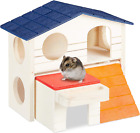 Relaxdays Hamster House Made of Wood, Two Floors, Cage Accessories for Rodents,
