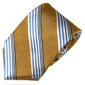 Brooks Brothers Repp Tie Yellow Gold Shiny Preppy Dapper Makers and Merchants - Picture 1 of 22
