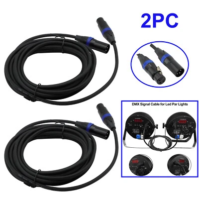 2x Cable DMX de luz profesional codificado de 3 pines de 25 pies macho a hembra extremo XLR de bloqueo Foto 1 de 4
