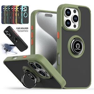 Custodia supporto anello magnetico antiurto per iPhone 14 15 16 Pro Max 13 12 11 XS XR 8 - Foto 1 di 21