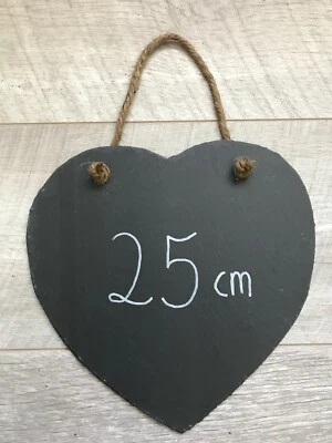Large 25cm Handmade Slate Hanging Heart Chalkboard Blackboard Shabby Chic - Image 1 of 4
