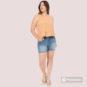 4X 26W Torrid Peach Texture Knit High Neck Ruffle Crop Top Tank Boat Neck Boho b - Picture 1 of 6