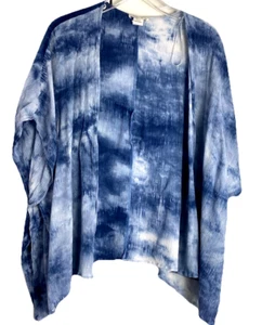 Ginger G cardigan poncho Women’s tie dye open front Short sleeve kimono Blue L - Picture 1 of 9