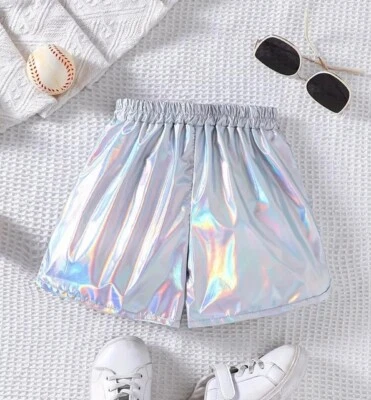 Girls Shorts Ombre Shiny Purple Silver Pink Dance Party Concerts NEW - Image 1 of 4