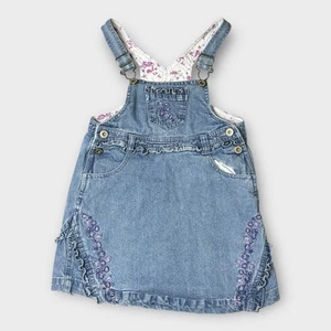 Vintage 2000s Y2K Faded Glory Denim Dress Overall Purple Embroidered Girls 5 - Picture 1 of 9