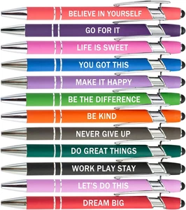 12-Piece Motivational Stylus Ballpoint Pen Set with Inspirational Quotes - Picture 1 of 12