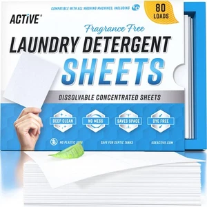 Laundry Detergent Sheets Eco Washing Strips - 80 Loads Package, Free & Clear ... - Picture 1 of 5