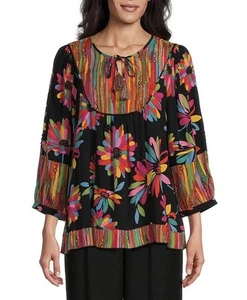 Tunica John Mark stampa floreale spacco scollo a V manica 3/4 prezzo al pubblico consigliato $ 109 Med colorata nuova con etichette - Foto 1 di 14