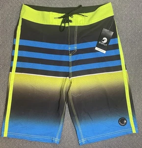 B.SPLIT Men's Size Small Board Shorts Yellow Black & Blue "fit like 30.5x12" NWT - Picture 1 of 12