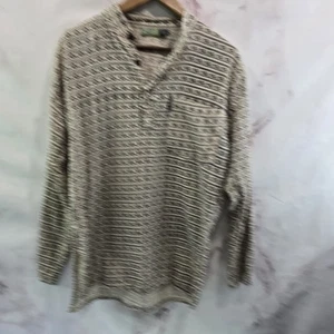 Om Print Shirt Mens Medium Brown Long Sleeve Henley Button Napal Namaste - Picture 1 of 11
