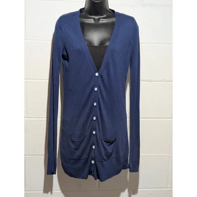 Cárdigan suéter Express azul marino manga larga cuello en V mezcla de cachemir talla pequeña Foto 1 de 4