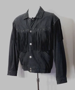 VINTAGE SCULLY  BLACK FRINGED SUEDE LEATHER JACKET - NICE - SIZE 46 - Picture 1 of 12