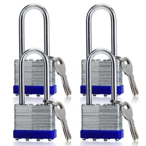4 Pack Outdoor Padlocks with Keys Long Shackle Keyed Alike Padlocks with 8 Ke... - Picture 1 of 7