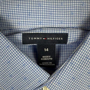 Tommy Hilfiger Husky Boys Button Up Shirt Boys Blue White Gingham Long Sleeve - Picture 1 of 23