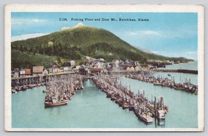 Fishing Fleet and Deer Mt Mountain Ketchikan Alaska AK Boats Harbor Postcard - Picture 1 of 2